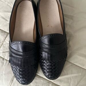 Pierre Cardin Black Woven Leather Loafers